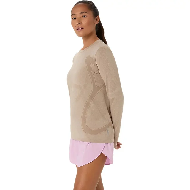 Asics W Trøye LS Road Seamless M Teknisk topp med ACTIBREEZE - Greige 