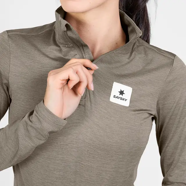 SAYSKY W Trøye LS Pace Half Zip S Langermet løpetrøye med half zip - TAUPE 