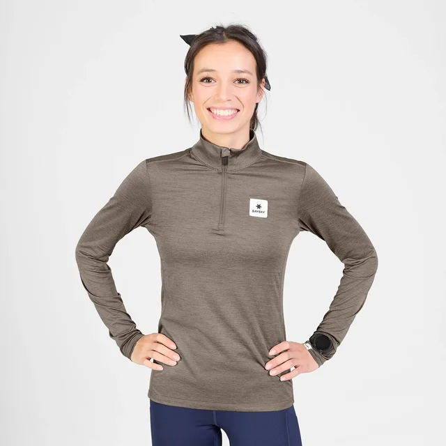 SAYSKY W Trøye LS Pace Half Zip S Langermet løpetrøye med half zip - TAUPE 