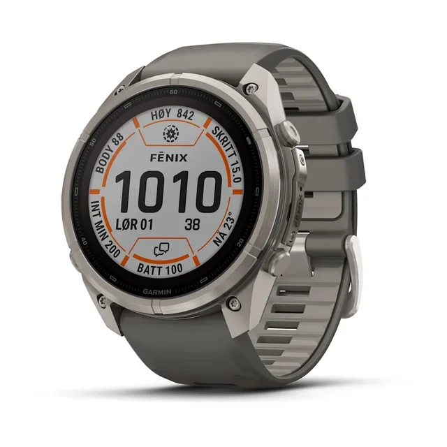 Garmin Fenix 9 Pro In Reach Solar 51mm Titan med steingrå silikonrem 