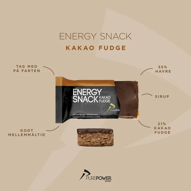 PurePower Energibar Kakao Fudge 12stk Velsmakende energibar, 60gx12 i eske 