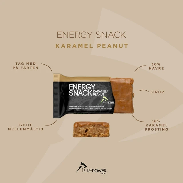 PurePower Energibar Karamel/Peanut 12 st Velsmakende energibar, 60g x 12 i eske 