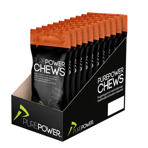 PurePower Chews Vingummi 40g 12 stk Energi-vingummi med Cola smak i eske 