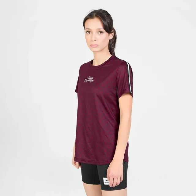 SAYSKY W Trøye SS Couture Combat S Lett og teknisk løpetrøye - BURGUNDY AOP 