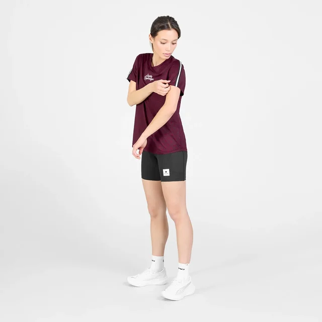 SAYSKY W Trøye SS Couture Combat S Lett og teknisk løpetrøye - BURGUNDY AOP 