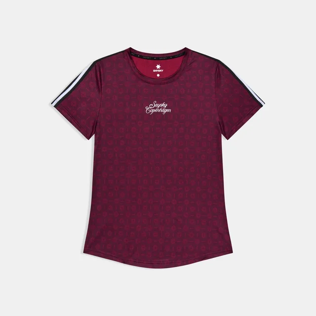SAYSKY W Trøye SS Couture Combat S Lett og teknisk løpetrøye - BURGUNDY AOP 