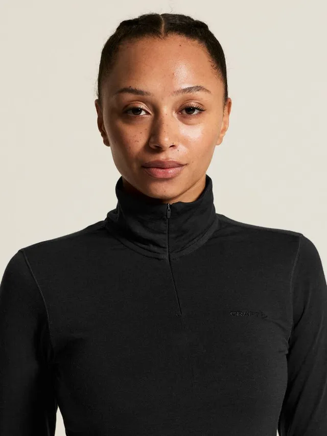 Craft Dame Trøye LS Wool 95 HZ M Ulltrøye i 95 % merinoull - Black/Mel 