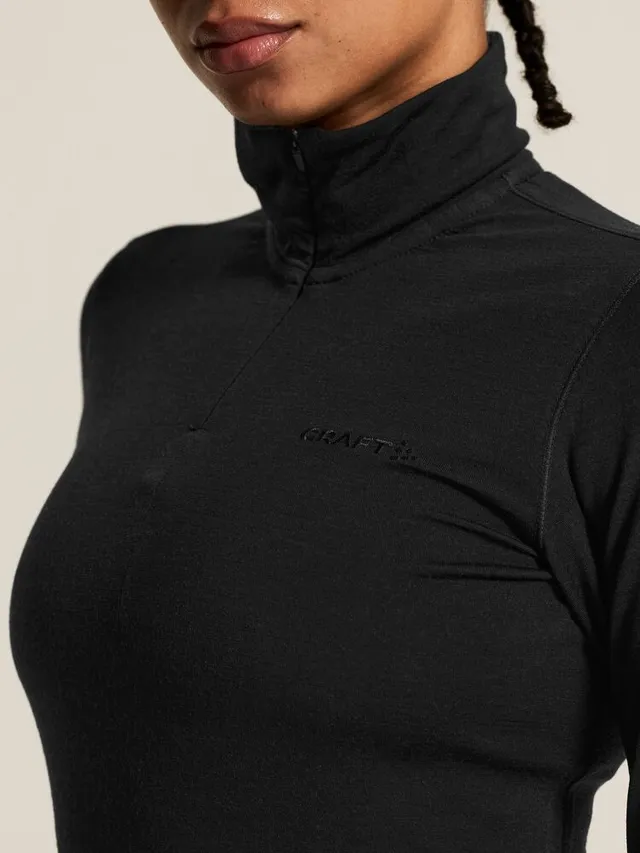 Craft Dame Trøye LS Wool 95 HZ M Ulltrøye i 95 % merinoull - Black/Mel 