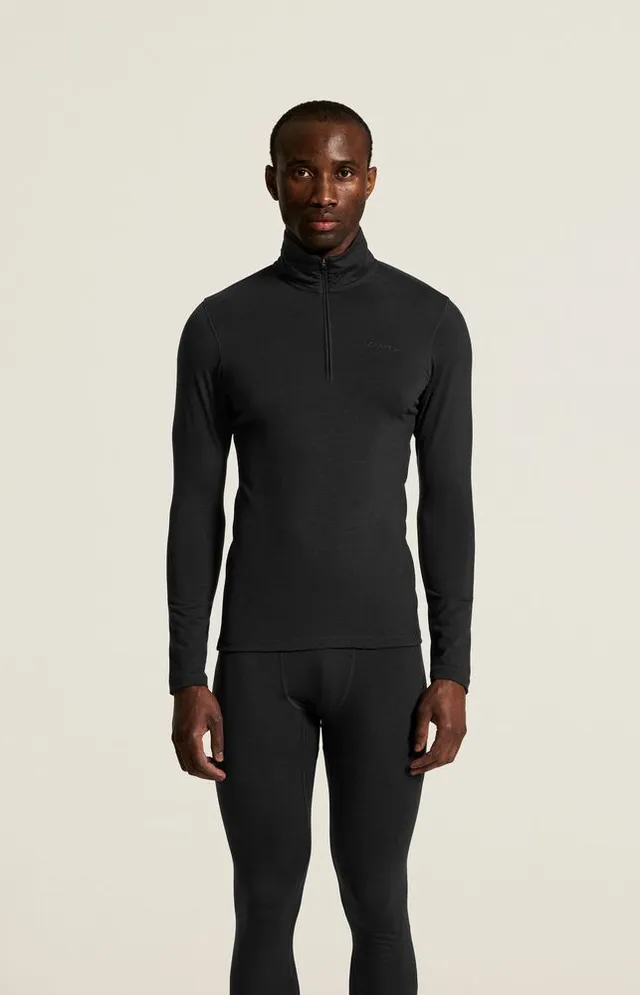 Craft Herre Trøye LS Wool 95 HZ M 95 % merinoull, 100 % komfort-Black/Mel 