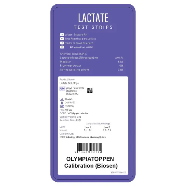 XPER TD-4663  Biosen Laktatstrips 100 Olympiatoppen kalibrering 