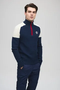 Les Arcs M Luc Half Zip M Varm og myk genser i merinoull - Navy