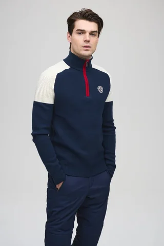 Les Arcs M Luc Half Zip Varm og myk genser i merinoull - Navy