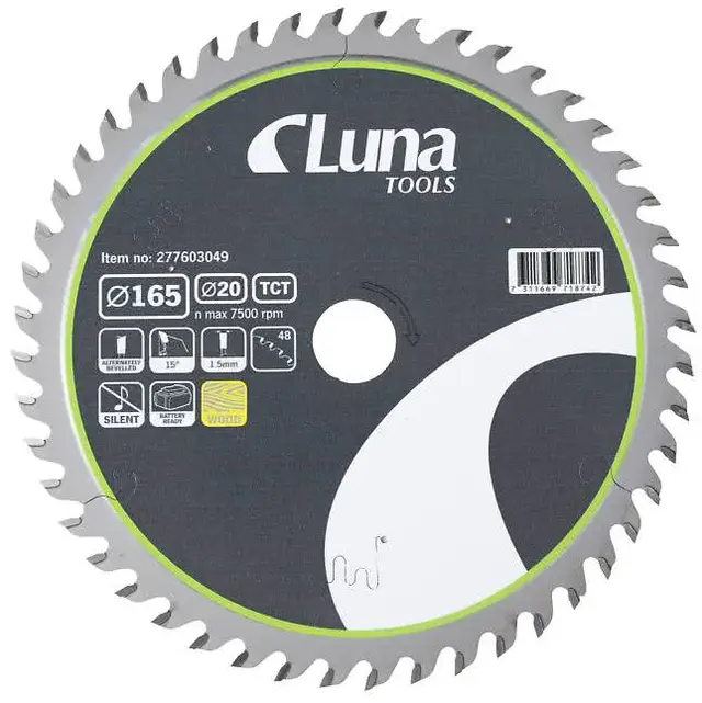 SIRKELSAGBLAD TCT EXTRA THIN LUNA 165X20 Sirkelsagblad Luna Extra Thin 