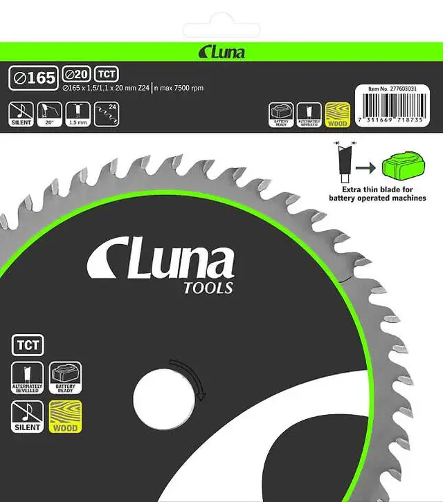 SIRKELSAGBLAD TCT EXTRA THIN LUNA 165X20 Sirkelsagblad Luna Extra Thin 
