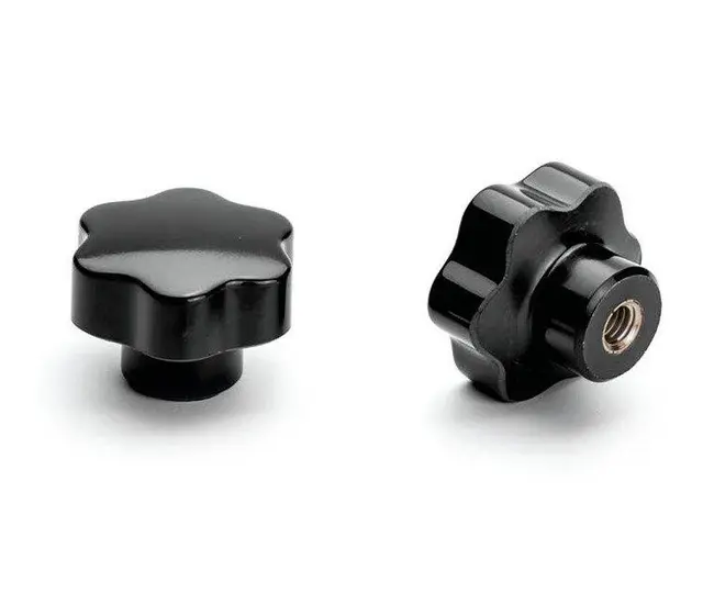 Plastratt,messing innsats,Ø30,M6 Stjerneratt 6-grep,sort 