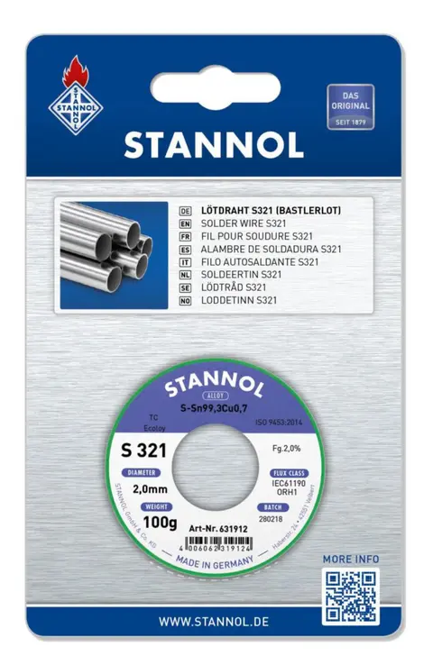 Loddetråd S 321 BF blyfri Stannol 2.0mm 2,0 MM 100 G 930023