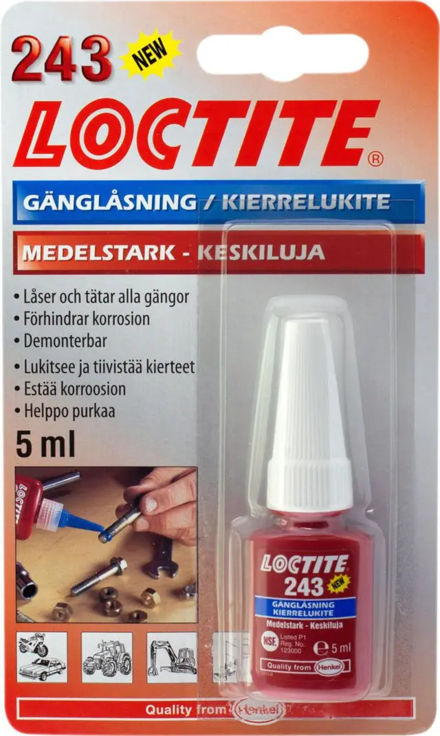 LOCTITE 243 GJ.SIKRING 5GR Gjengesikring 243 Loctite 5ml NSF 