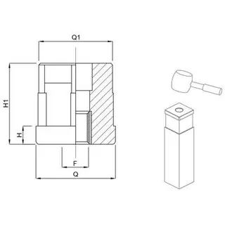 Firkant sort 40x40xM10 Gj.innsats i forniklet messing 