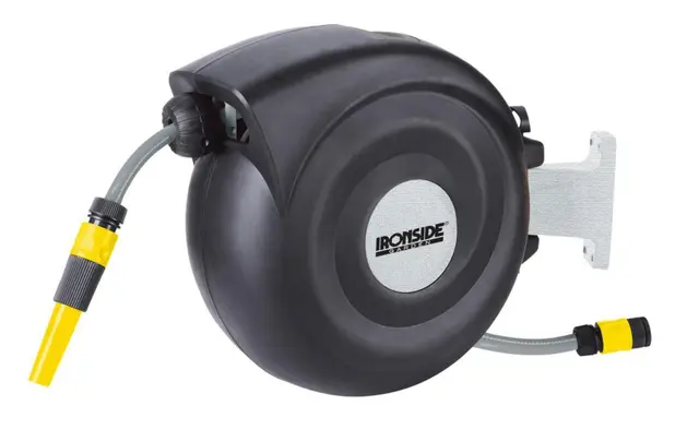 SLANGETROMMEL GUL 1/2 VEGGM IRONSIDE 20M 4 DELER 500092 