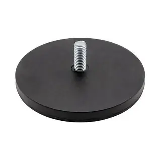 Gummibelagt neodymium magnet Ø43x6 mm med M6x15 gevindhals og 8,5 kg holdekraf 