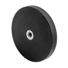 Gummibelagt neodymium magnet Ø88x8,5 mm med indvendigt M8 gevind og 42,0 kg hold