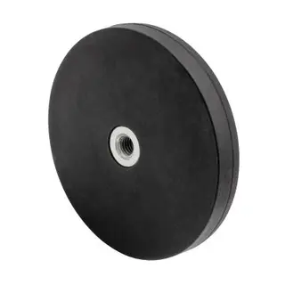 Gummibelagt neodymium magnet Ø88x8,5 mm med indvendigt M8 gevind og 42,0 kg hold 
