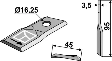 Slåmaskinkniv 95x45 hull 16,25, tykk.3,5 