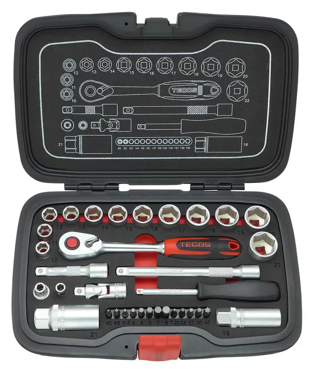 PIPNØKKELSETT 3/8 34 DELER T1934 Pipenøkkelsett 3/8", 34 deler 